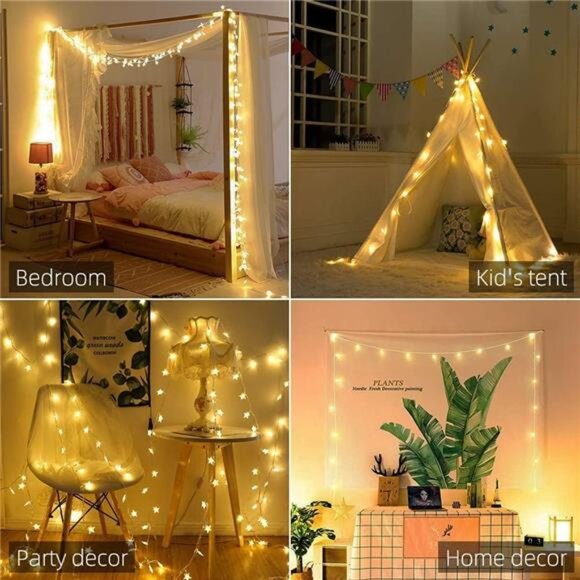 Star String Lights Plug in - 33 ft 100 LED Star Fairy String Lights with Remote - Picture 4 of 7